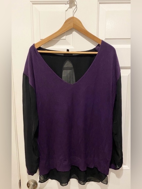le chateau Tops - Le Château Purple & Black Chiffon Blouse Women’s L – Dressy Top